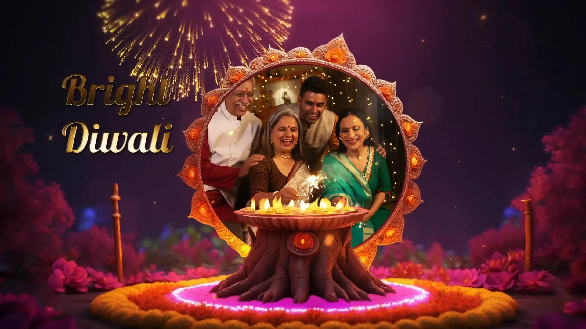 Exquisite 3D Floral Happy Diwali Slideshow